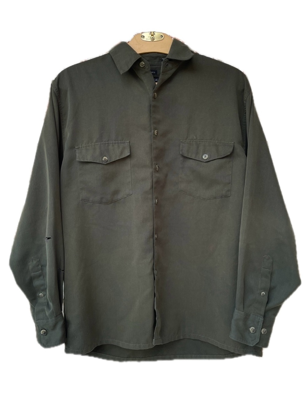 ♦️5/$15♦️ George | Sueded Dark Green Distressed Button Down Shirt
